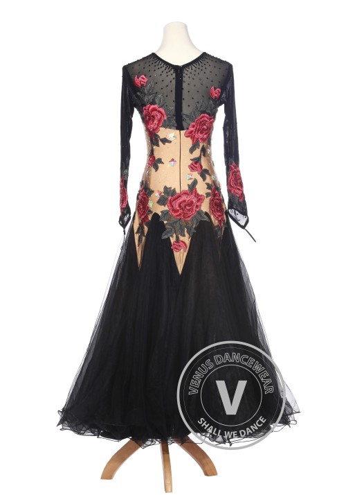 Peonies Floral Smooth Tango Waltz Standard Ballroom Competition Women Dress