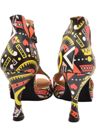 Vibrant Latin rhythm dance shoes with a geometric print. Perfect for the dance floor.