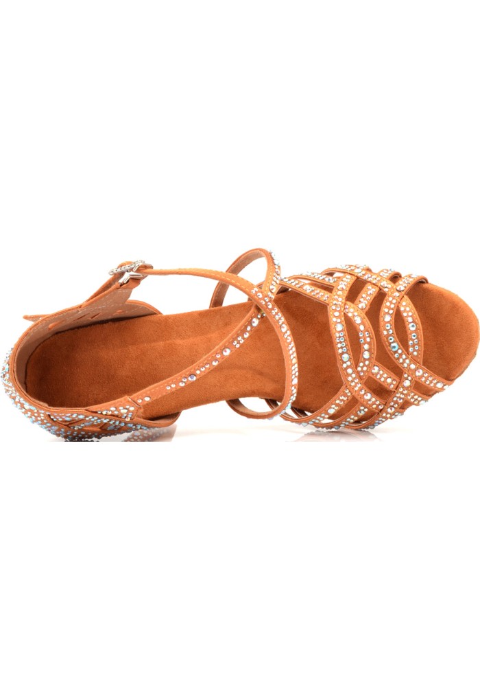 Shoes Rythm Design Women Latin Rhythm Dance Shoes with Crystals CSM-0086-Brown