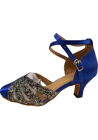 Stunning royal blue Latin rhythm dance shoes with silver glitter accents. Perfect for the dance floor.