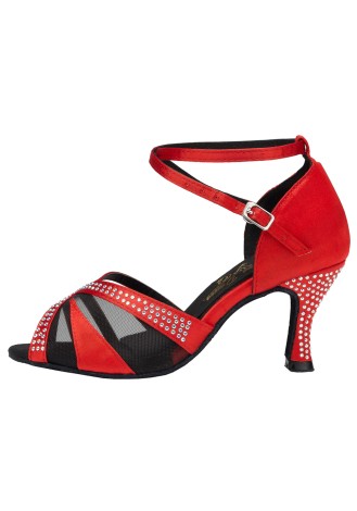 Red Latin rhythm dance shoes with crystals. Perfect for the dance floor.