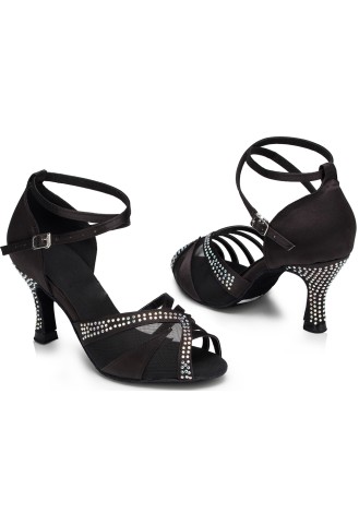 Elegant black Latin rhythm dance shoes with crystal embellishments. Perfect for the dance floor.