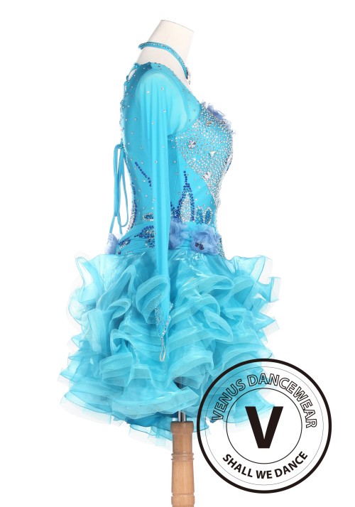 Blue Latin Competition American Rhythm Salsa Rumba Dance Dress