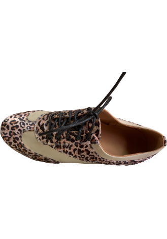 Stylish women\'s ballroom dance shoes with a leopard print detail.