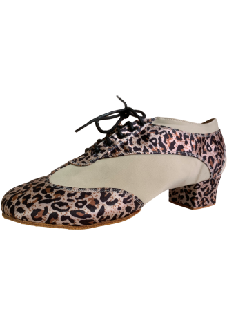 Stylish women\'s ballroom dance shoes with a leopard print detail.