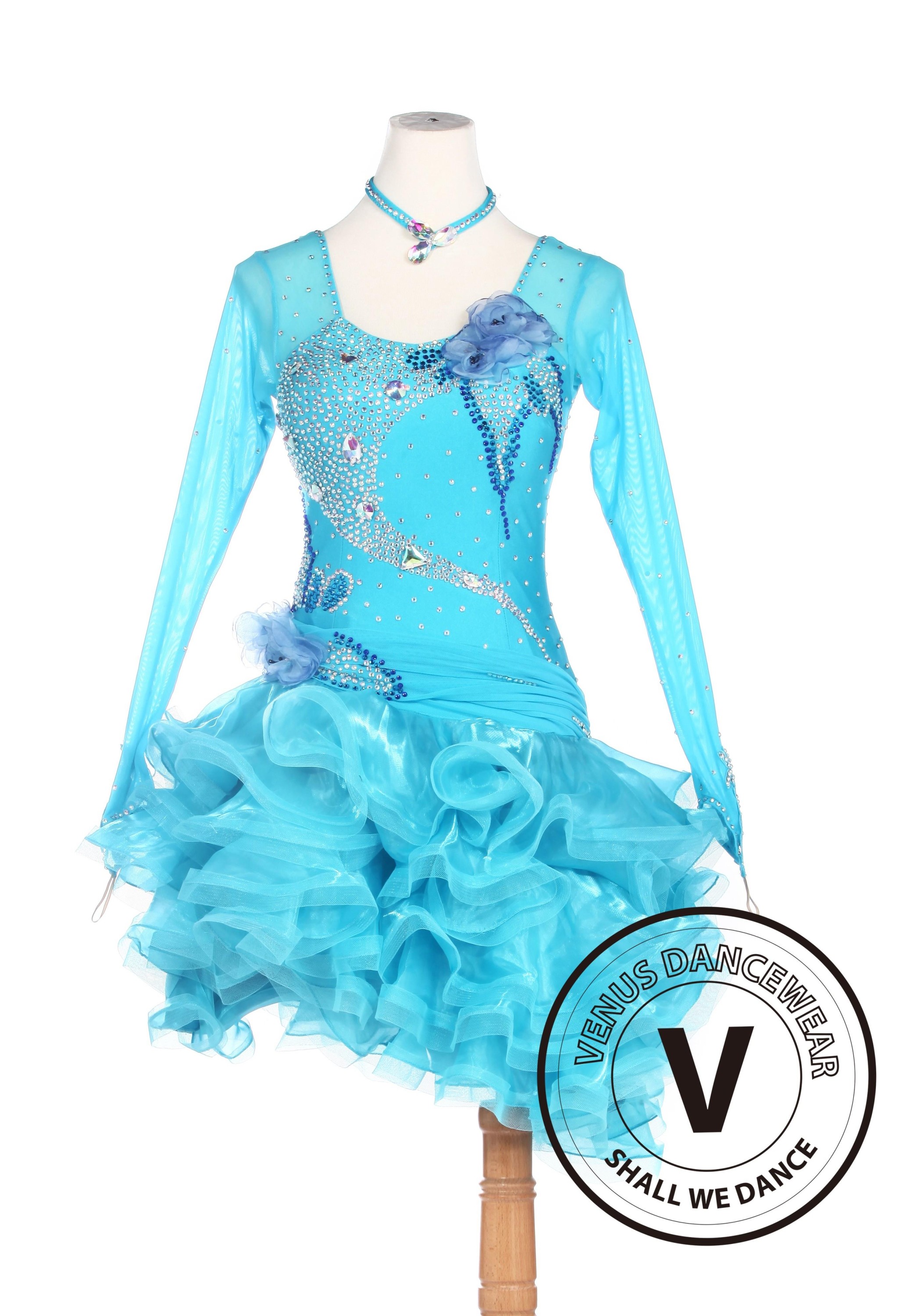 Blue Latin Competition American Rhythm Salsa Rumba Dance Dress