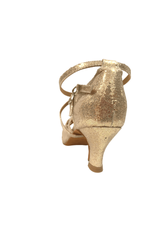 Sparkling gold Latin rhythm dance shoes, perfect for your next performance.