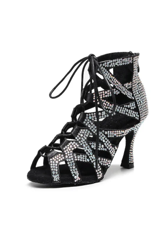 Sparkle on the dance floor in these stunning rhinestone Latin Rhythm dance shoes. The elegant design and comfortable fit make t