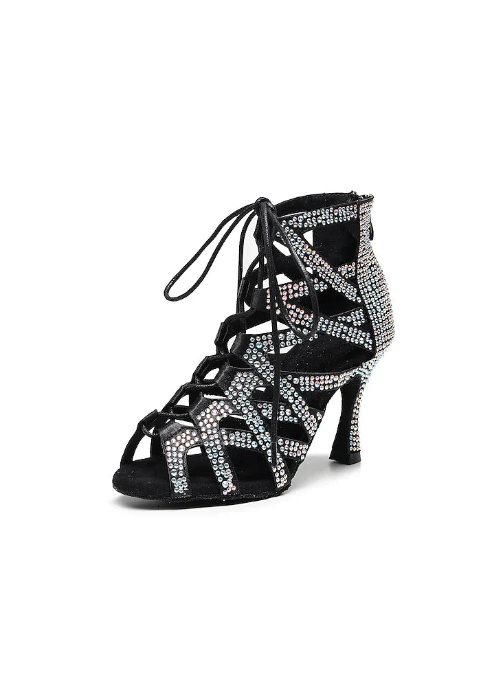 Sparkle on the dance floor in these stunning rhinestone Latin Rhythm dance shoes. The elegant design and comfortable fit make t