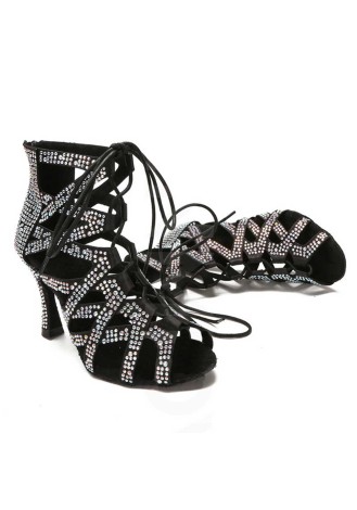 Sparkle on the dance floor in these stunning rhinestone Latin Rhythm dance shoes. The elegant design and comfortable fit make t