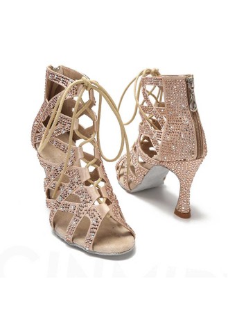 Sparkle on the dance floor in these stunning rhinestone Latin Rhythm dance shoes. The elegant design and comfortable fit make t