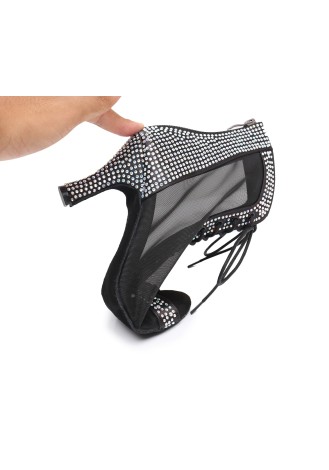 Sparkle on the dance floor in these dazzling Latin rhythm dance shoes. The black mesh and rhinestone detailing adds a touch of 