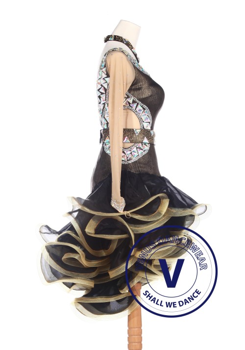 Golden Latin Rhythm Salsa ballroom Competition Dance Dress