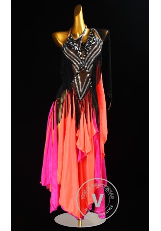 Fire Veil Noir Waltz Ballroom Dress Smooth Competition Dresses