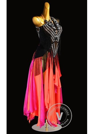 Fire Veil Noir Waltz Ballroom Dress Smooth Competition Dresses