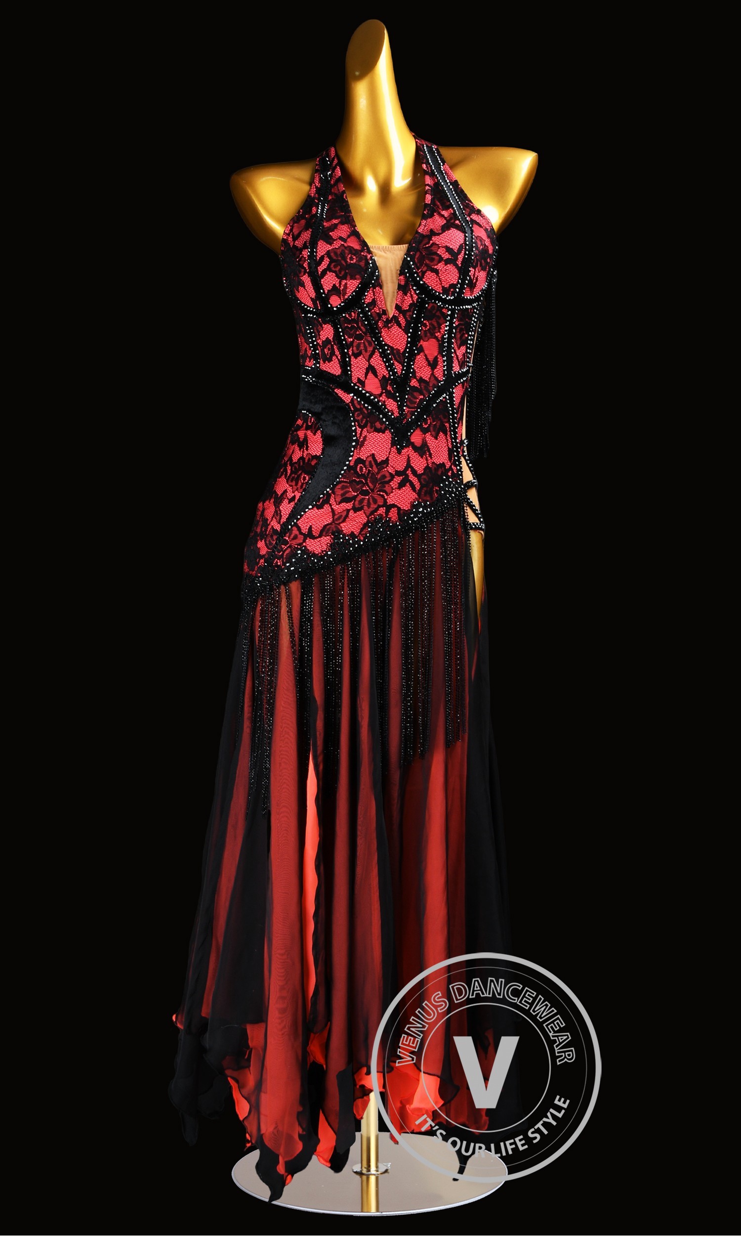 Laced Flame Desire Waltz Ballroom Dress Smooth Competition Dresses