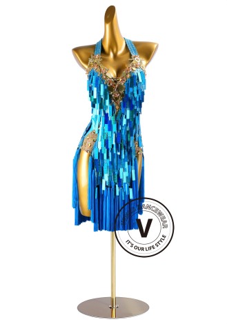 Sky Blue Mirage Latin Rhythm Chacha Salsa Rumba Competition Dance Dress