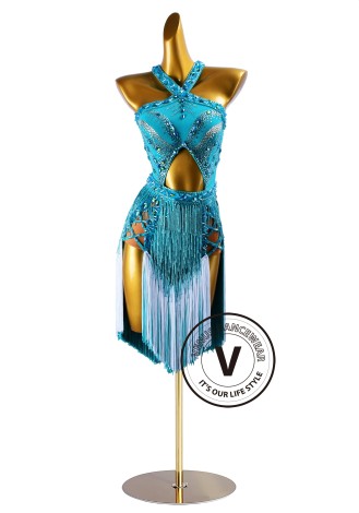 Teal Whisper Latin Rhythm Chacha Salsa Rumba Competition Dance Dress