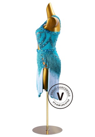 Teal Whisper Latin Rhythm Chacha Salsa Rumba Competition Dance Dress
