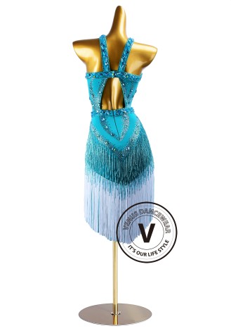 Teal Whisper Latin Rhythm Chacha Salsa Rumba Competition Dance Dress