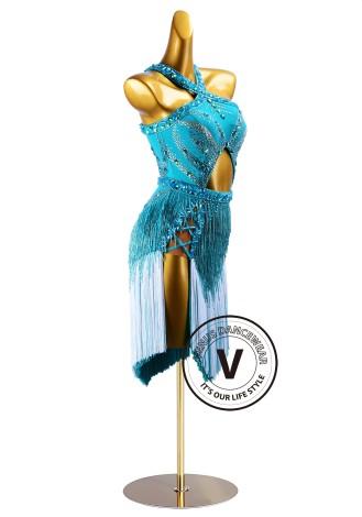 Teal Whisper Latin Rhythm Chacha Salsa Rumba Competition Dance Dress