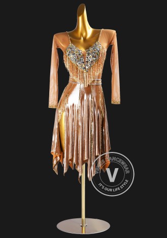 Rose Gold Flame Latin Rhythm Chacha Salsa Rumba Competition Dance Dress
