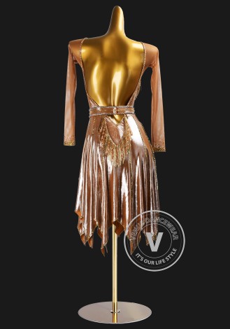 Rose Gold Flame Latin Rhythm Chacha Salsa Rumba Competition Dance Dress