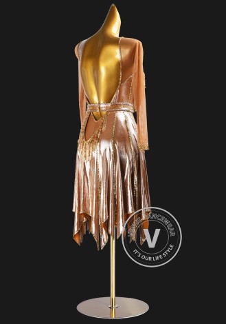 Rose Gold Flame Latin Rhythm Chacha Salsa Rumba Competition Dance Dress