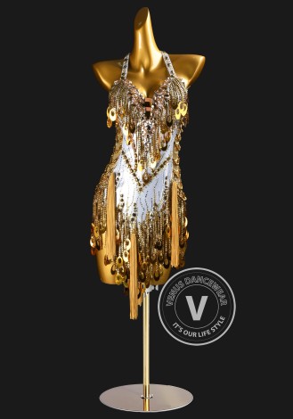 Golden Masquerade Latin Rhythm Chacha Salsa Rumba Competition Dance Dress