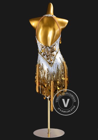 Golden Masquerade Latin Rhythm Chacha Salsa Rumba Competition Dance Dress