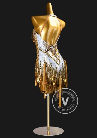 Golden Masquerade Latin Rhythm Chacha Salsa Rumba Competition Dance Dress