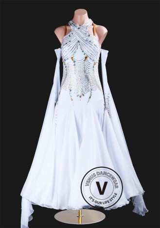 White Symphony Waltz Ballroom Dress Smooth Competition Dresses