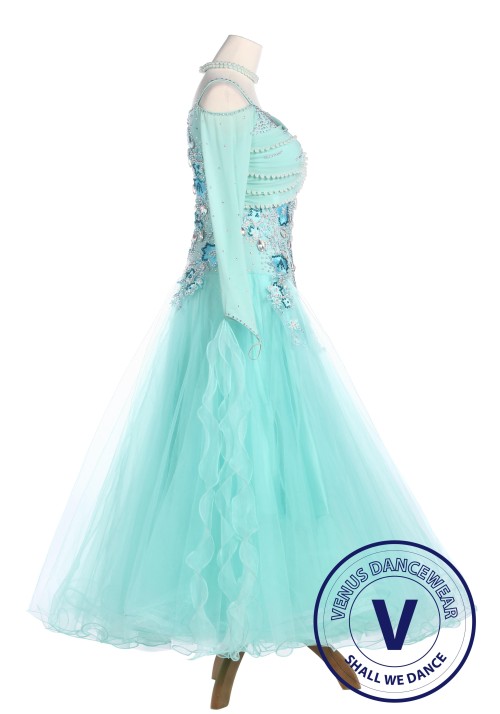 Turquoise Elegant Smooth Tango Waltz Competition Ballroom Dress