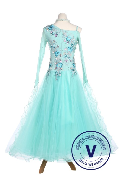 Turquoise Elegant Smooth Tango Waltz Competition Ballroom Dress