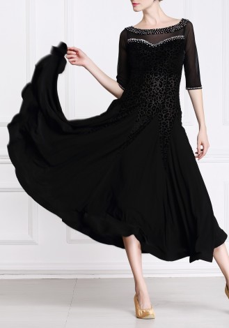 Velvet Panther Elegance Luxury Crepe Ballroom Smooth Practice Dance Dress