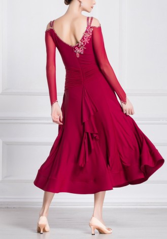 Deep Red Luxury Crepe Ballroom Smooth Practice Dance Dress P0100
