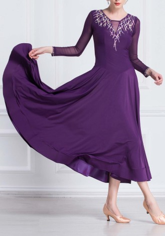 Purple Elegance Luxury Crepe Ballroom Smooth Practice Dance Dress P0101