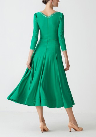 Green Elegance Luxury Crepe Ballroom Smooth Practice Dance Dress P0102