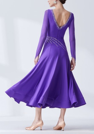 Purple Elegance Luxury Crepe Ballroom Smooth Practice Dance Dress P0103