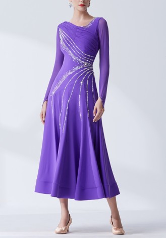 Purple Elegance Luxury Crepe Ballroom Smooth Practice Dance Dress P0103