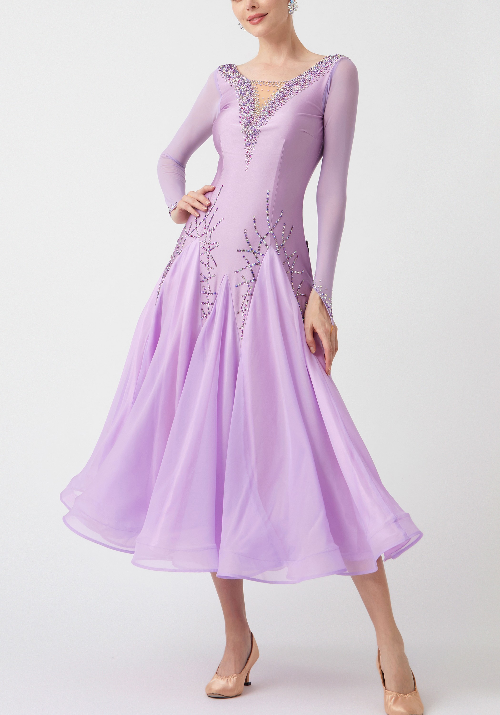 Lavendar Elegance Luxury Crepe Ballroom Smooth Practice Dance Dress