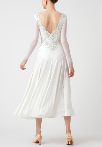 White Elegance Luxury Crepe Ballroom Smooth Practice Dance P0106 Dress