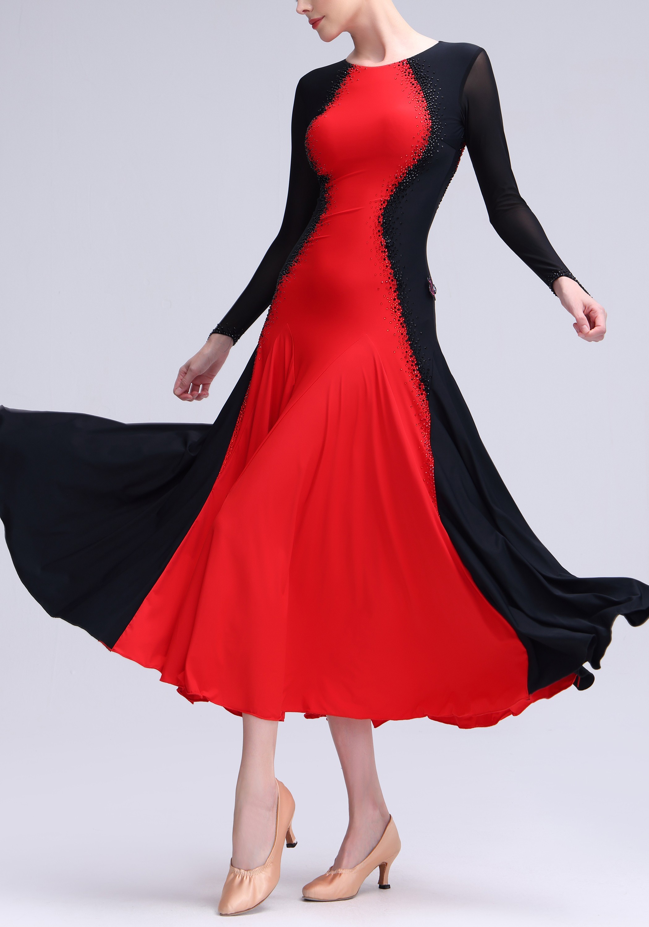 Crimson Shadow Luxury Crepe Ballroom Smooth Practice Dance Dress P0108