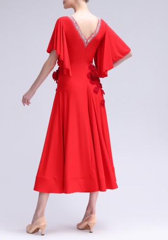 Rouge Petal Elegance Luxury Crepe Ballroom Smooth Practice Dance Dress P0109