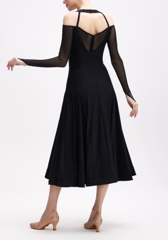 Black Elegance Luxury Crepe Ballroom Smooth Practice Dance Dress P0110