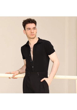 UDANCE Short Sleeve Unitard for Standard Ballroom Men's Latin Dance Shirt Performance Bodysuit T-Shirt for Men A27