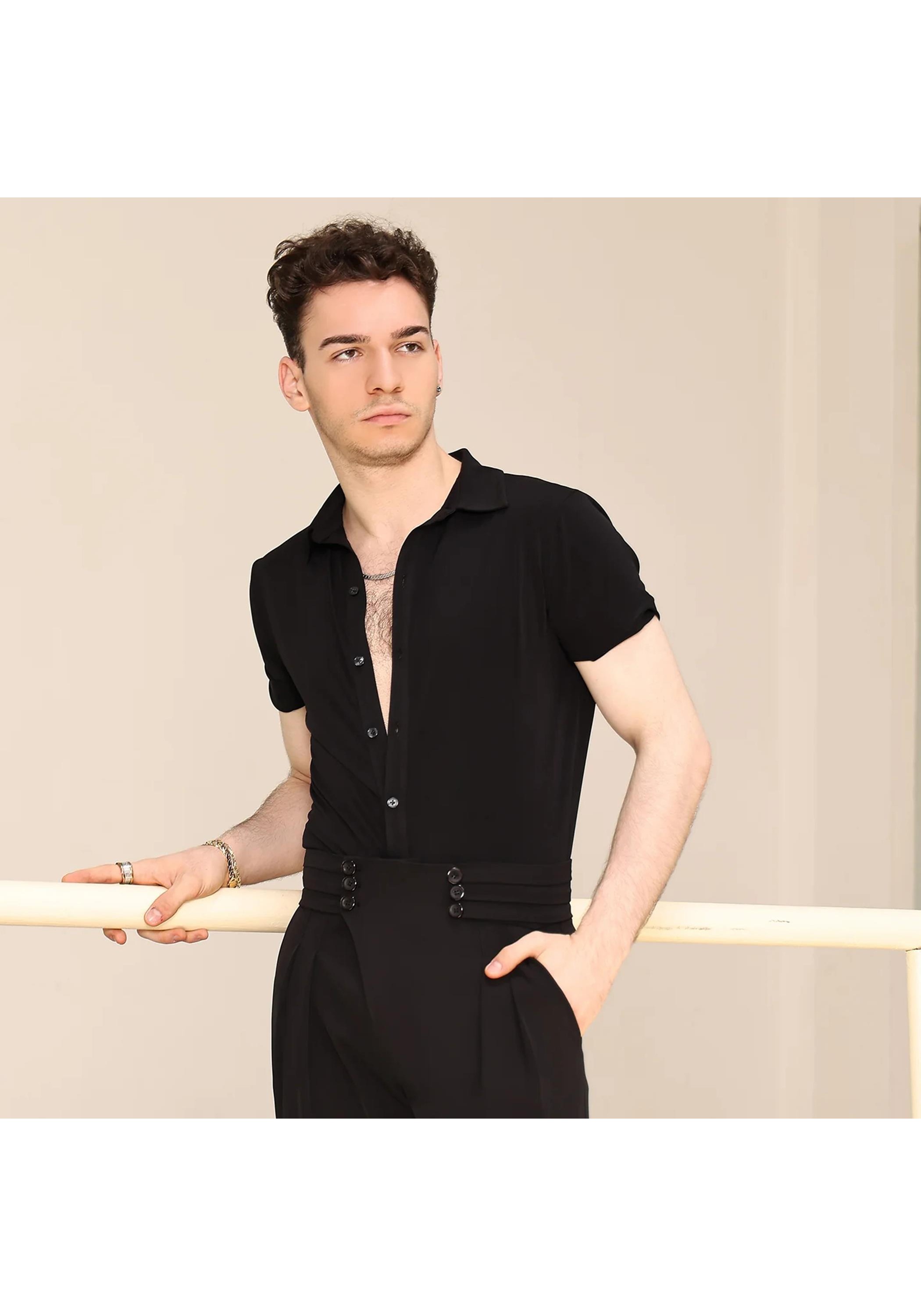 UDANCE Short Sleeve Unitard for Standard Ballroom Men's Latin Dance Shirt Performance Bodysuit T-Shirt for Men A27