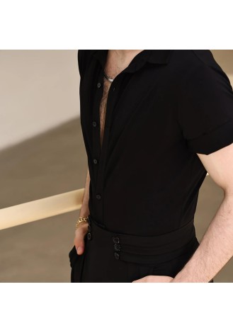 UDANCE Short Sleeve Unitard for Standard Ballroom Men's Latin Dance Shirt Performance Bodysuit T-Shirt for Men A27