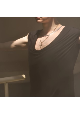 UDANCE Stage Performance Clothing Men's Practice Clothes Top Tee V-neck T-shirt Breathable Loose T-shirt for Men A24