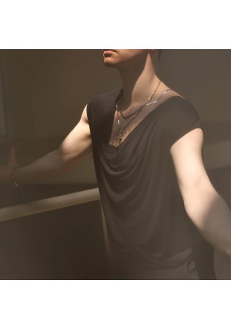 UDANCE Stage Performance Clothing Men's Practice Clothes Top Tee V-neck T-shirt Breathable Loose T-shirt for Men A24